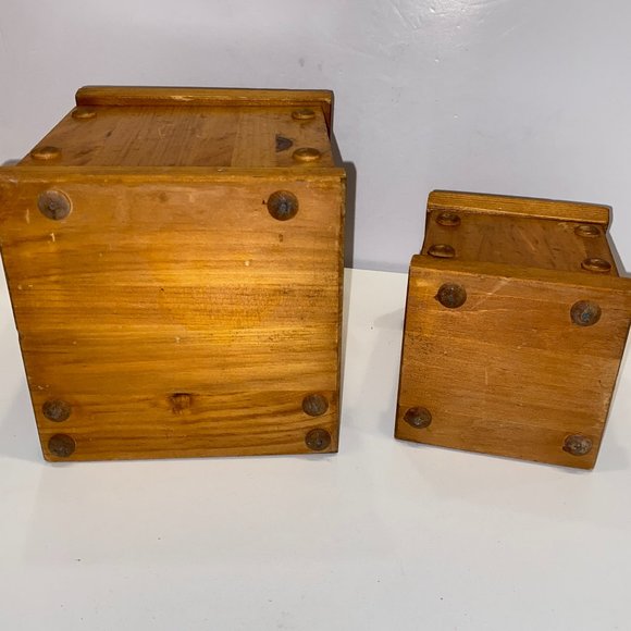 2 Vintage Handmade Wooden Kitchen Canisters Rustic Farmhouse Boho Decor - Picture 7 of 10